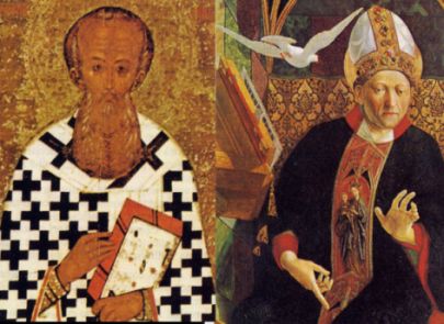 Sant'Atanasio (Scuola di Novgorod, XV sec.) e Sant'Agostino (Michael Pacher, 1435-84)